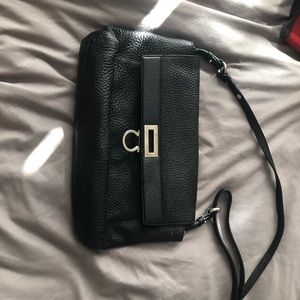 Ferragamo long strap real leather black bag